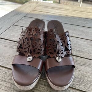 Brighton Diana Brown Leather Laser Cut Wedge Sandals Womens Size 8.5